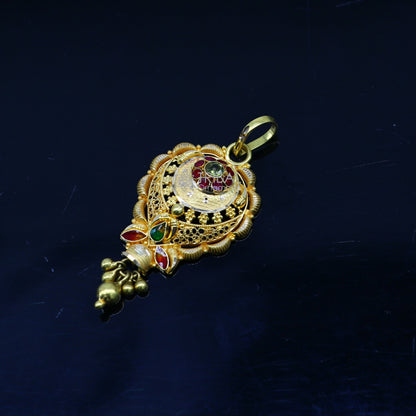 Traditional floral design 22KT yellow gold pendant by TRIBAL ORNAMENTS, showcasing intricate filigree work for ethnic bridal jewelry.