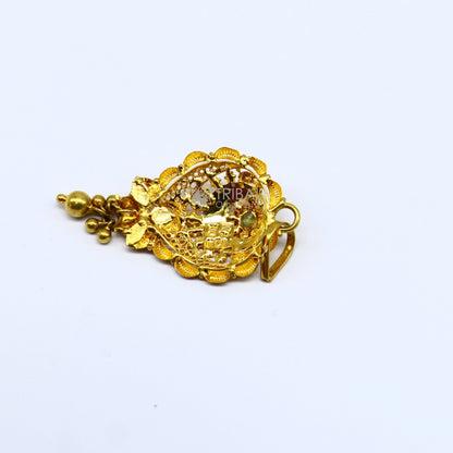 Traditional floral design 22KT yellow gold pendant featuring intricate filigree work, ethnic bridal jewelry by Tribal Ornaments.