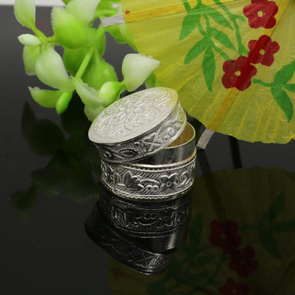 Sterling silver bridal jewelry box with intricate flower design, royal queen style, small trinket and container box by TRIBAL ORNAMENTS.
