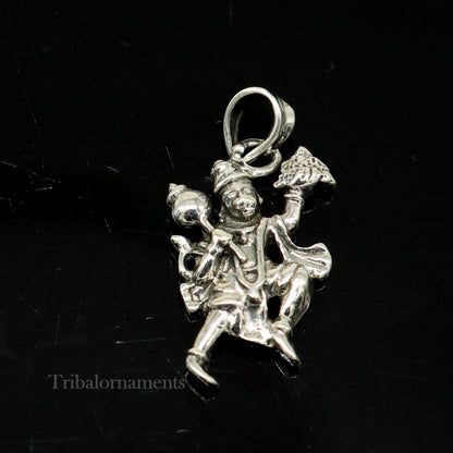 Sterling silver Flying Hanuman pendant featuring detailed craftsmanship, handmade jewelry from Tribal Ornaments, perfect for gifting.