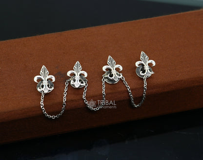 French Fleur de Lis design 925 Sterling Silver set of 4 kurta Buttons for Fashion Perfection silver cufflinks, cultural trendy jewelry btn39 - TRIBAL ORNAMENTS