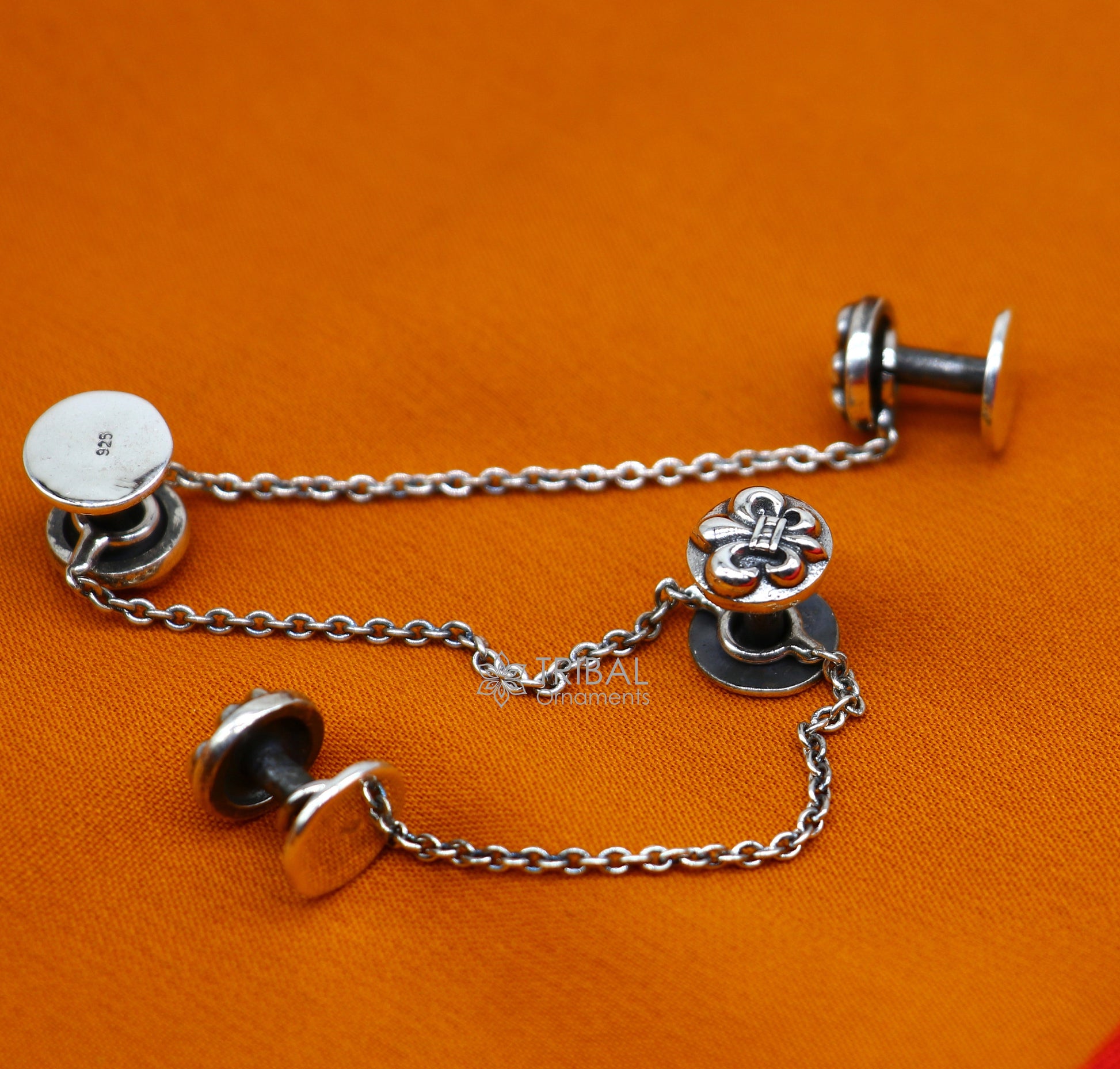 French Fleur de Lis design 925 Sterling Silver set of 4 kurta Buttons for Fashion Perfection silver cufflinks, cultural trendy jewelry btn40 - TRIBAL ORNAMENTS