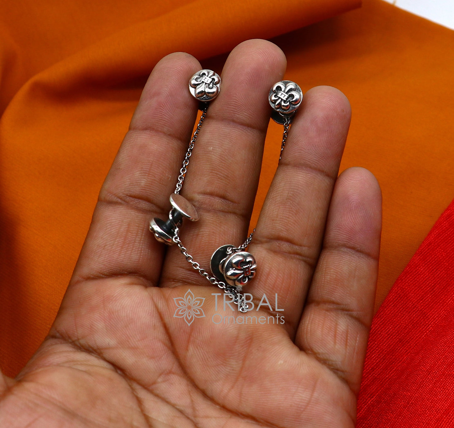 French Fleur de Lis design 925 Sterling Silver set of 4 kurta Buttons for Fashion Perfection silver cufflinks, cultural trendy jewelry btn40 - TRIBAL ORNAMENTS