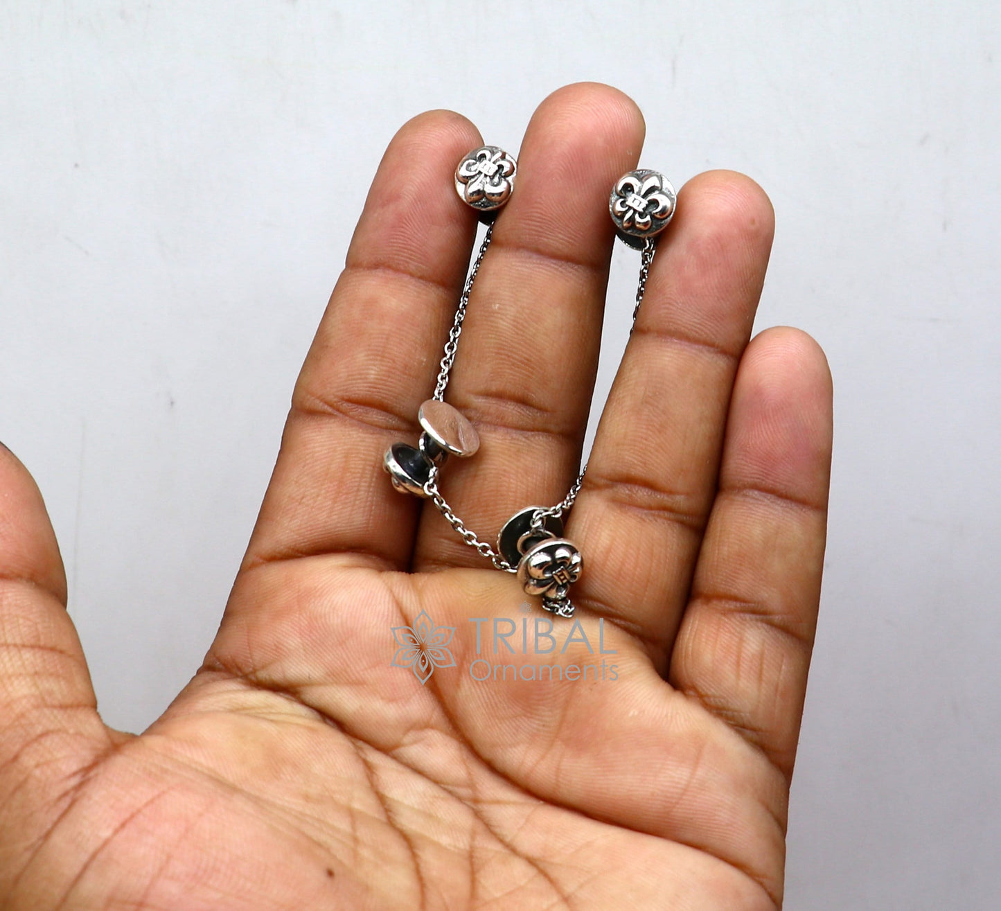 French Fleur de Lis design 925 Sterling Silver set of 4 kurta Buttons for Fashion Perfection silver cufflinks, cultural trendy jewelry btn40 - TRIBAL ORNAMENTS