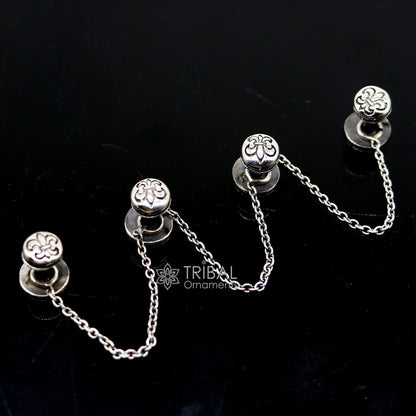 French Fleur de Lis design 925 Sterling Silver set of 4 kurta Buttons for Fashion Perfection silver cufflinks, cultural trendy jewelry btn41 - TRIBAL ORNAMENTS