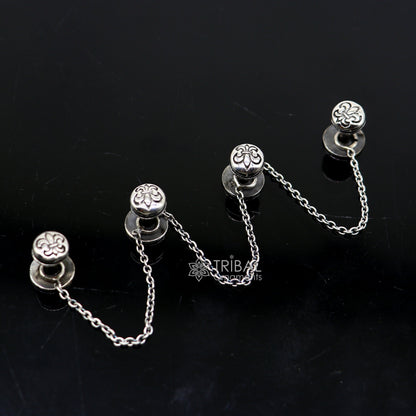 French Fleur de Lis design 925 Sterling Silver set of 4 kurta Buttons for Fashion Perfection silver cufflinks, cultural trendy jewelry btn41 - TRIBAL ORNAMENTS