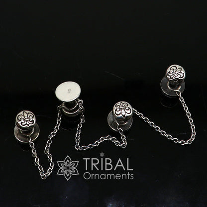 French Fleur de Lis design 925 Sterling Silver set of 4 kurta Buttons for Fashion Perfection silver cufflinks, cultural trendy jewelry btn41 - TRIBAL ORNAMENTS