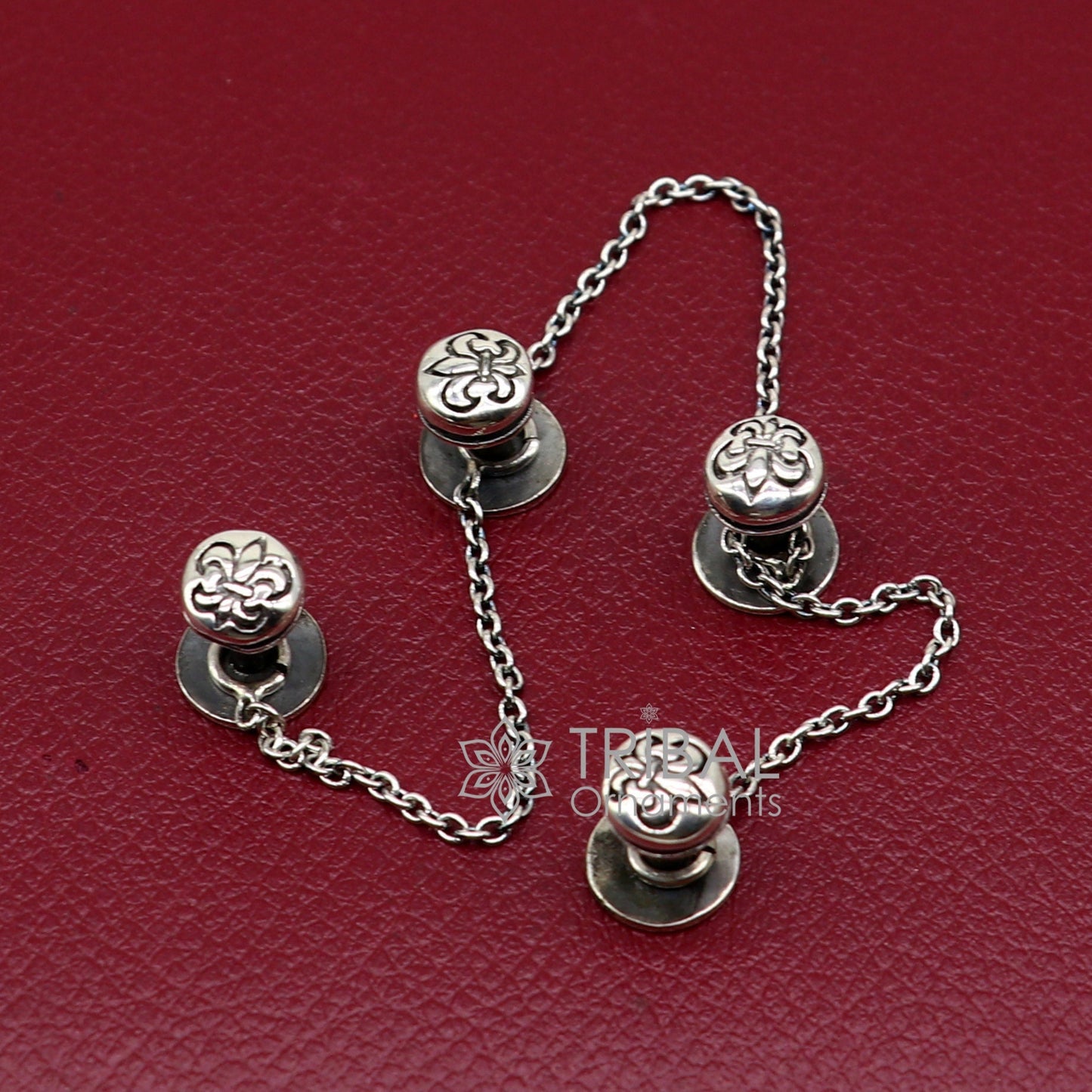 French Fleur de Lis design 925 Sterling Silver set of 4 kurta Buttons for Fashion Perfection silver cufflinks, cultural trendy jewelry btn41 - TRIBAL ORNAMENTS