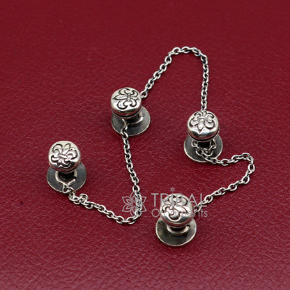 French Fleur de Lis design 925 Sterling Silver set of 4 kurta Buttons for Fashion Perfection silver cufflinks, cultural trendy jewelry btn41 - TRIBAL ORNAMENTS