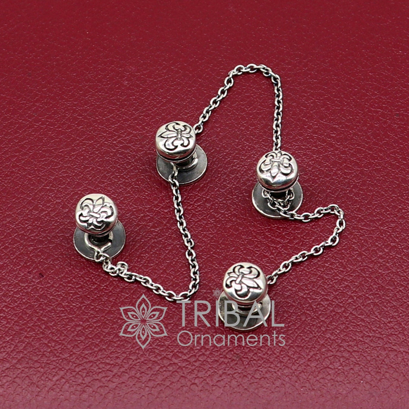 French Fleur de Lis design 925 Sterling Silver set of 4 kurta Buttons for Fashion Perfection silver cufflinks, cultural trendy jewelry btn41 - TRIBAL ORNAMENTS