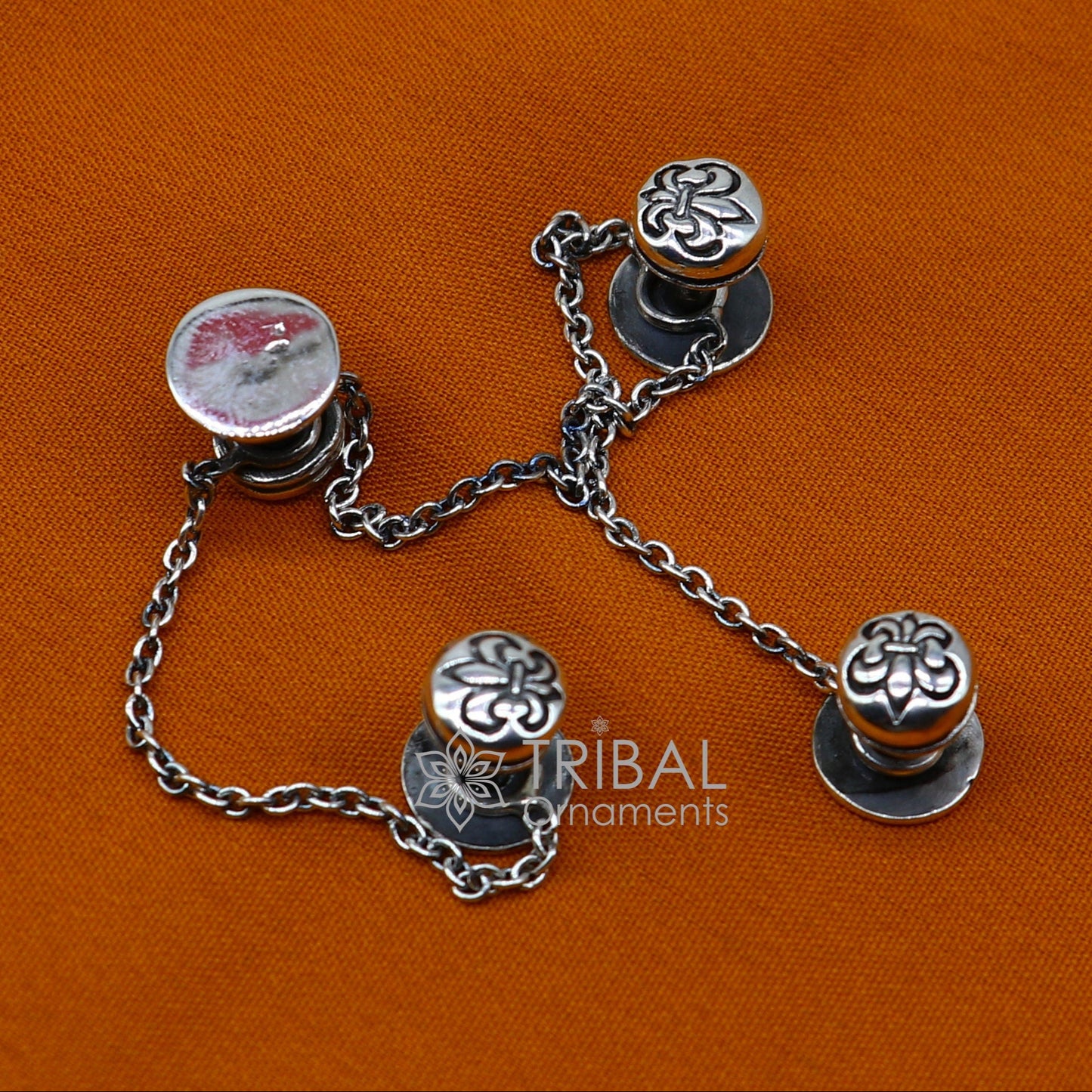French Fleur de Lis design 925 Sterling Silver set of 4 kurta Buttons for Fashion Perfection silver cufflinks, cultural trendy jewelry btn41 - TRIBAL ORNAMENTS