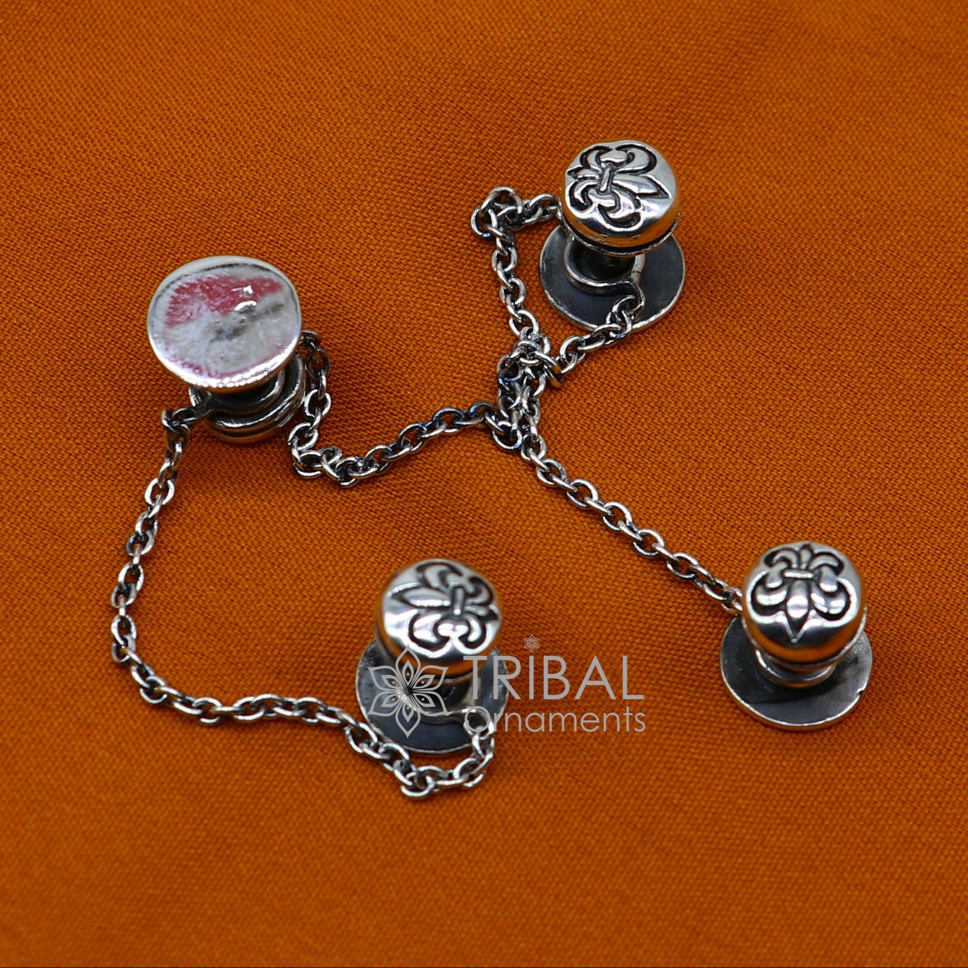 French Fleur de Lis design 925 Sterling Silver set of 4 kurta Buttons for Fashion Perfection silver cufflinks, cultural trendy jewelry btn41 - TRIBAL ORNAMENTS