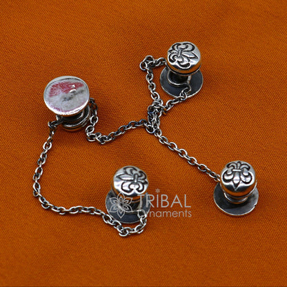 French Fleur de Lis design 925 Sterling Silver set of 4 kurta Buttons for Fashion Perfection silver cufflinks, cultural trendy jewelry btn41 - TRIBAL ORNAMENTS