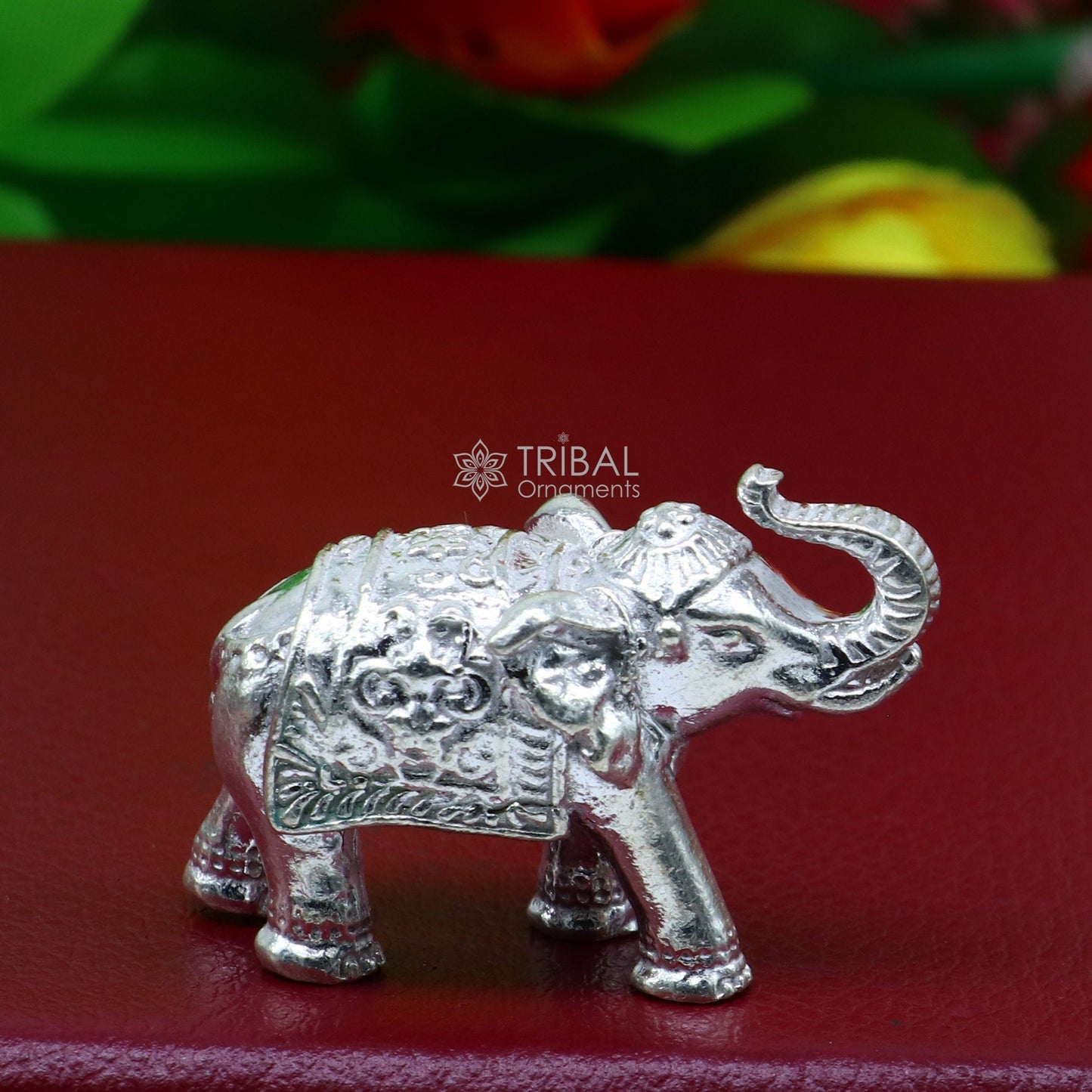 Fully solid 925 Sterling silver Elephant statue/ figurine sculpture, best gifting or puja article figurine for wealth and prosperity art607 - TRIBAL ORNAMENTS