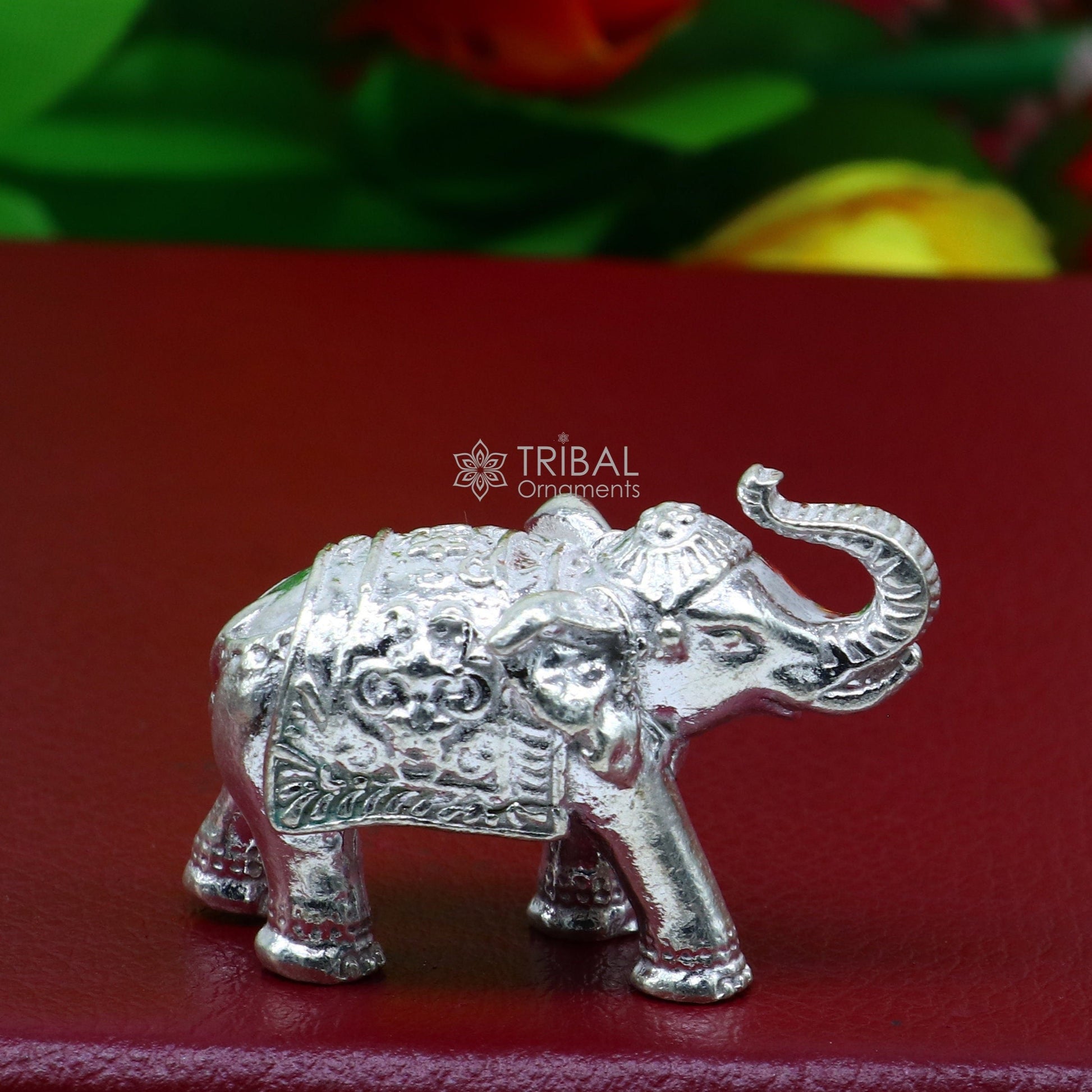 Fully solid 925 Sterling silver Elephant statue/ figurine sculpture, best gifting or puja article figurine for wealth and prosperity art607 - TRIBAL ORNAMENTS