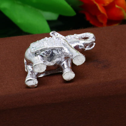 Fully solid 925 Sterling silver Elephant statue/ figurine sculpture, best gifting or puja article figurine for wealth and prosperity art607 - TRIBAL ORNAMENTS