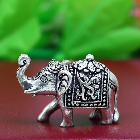 Fully solid 925 Sterling silver Kandrai work Nakshi design Elephant statue, puja article figurine for wealth and prosperity art605 - TRIBAL ORNAMENTS
