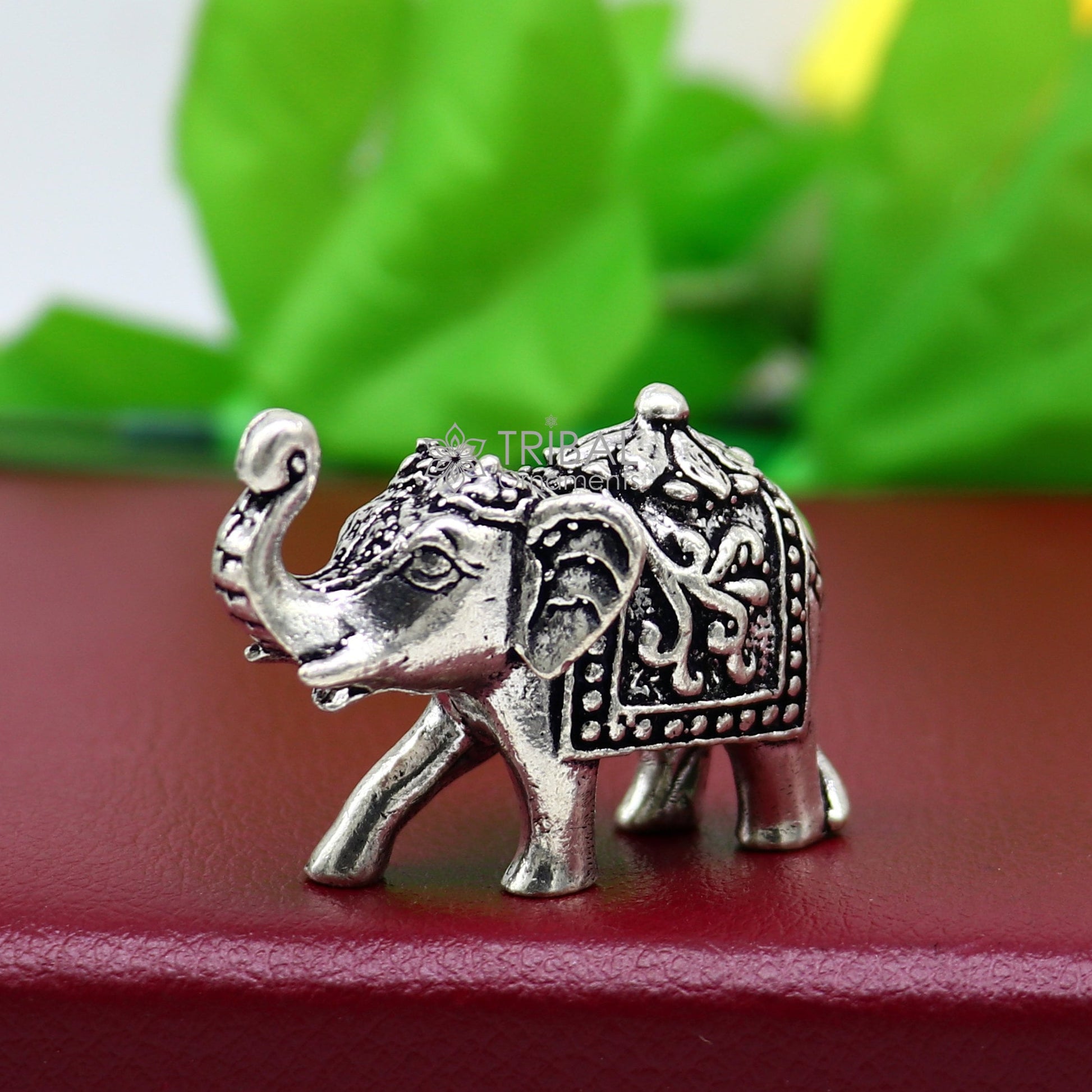 Fully solid 925 Sterling silver Kandrai work Nakshi design Elephant statue, puja article figurine for wealth and prosperity art605 - TRIBAL ORNAMENTS