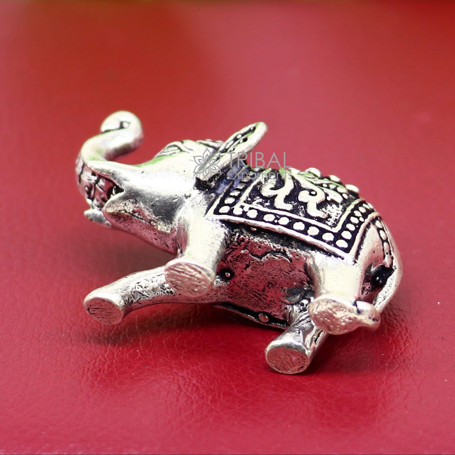 Fully solid 925 Sterling silver Kandrai work Nakshi design Elephant statue, puja article figurine for wealth and prosperity art605 - TRIBAL ORNAMENTS