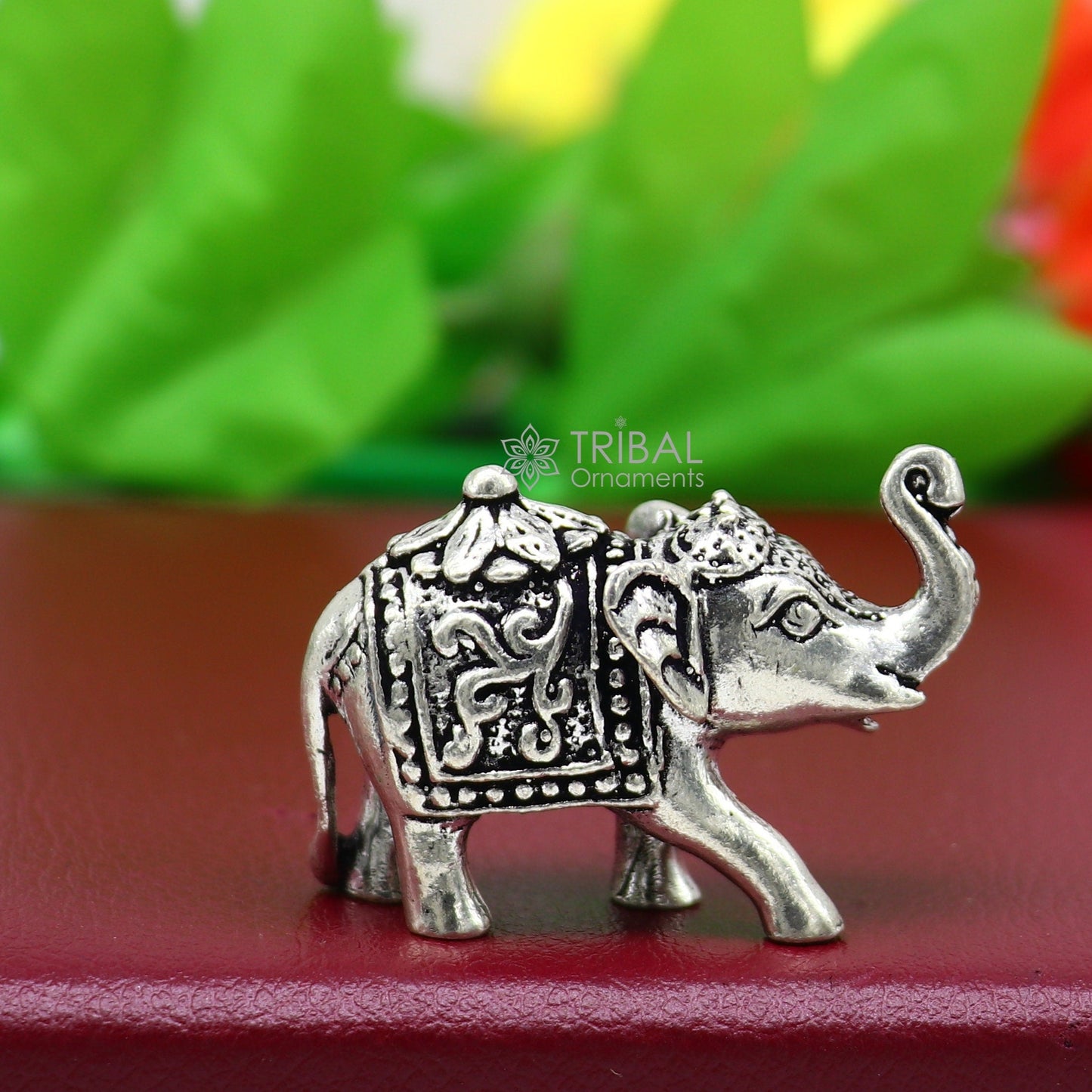 Fully solid 925 Sterling silver Kandrai work Nakshi design Elephant statue, puja article figurine for wealth and prosperity art606 - TRIBAL ORNAMENTS