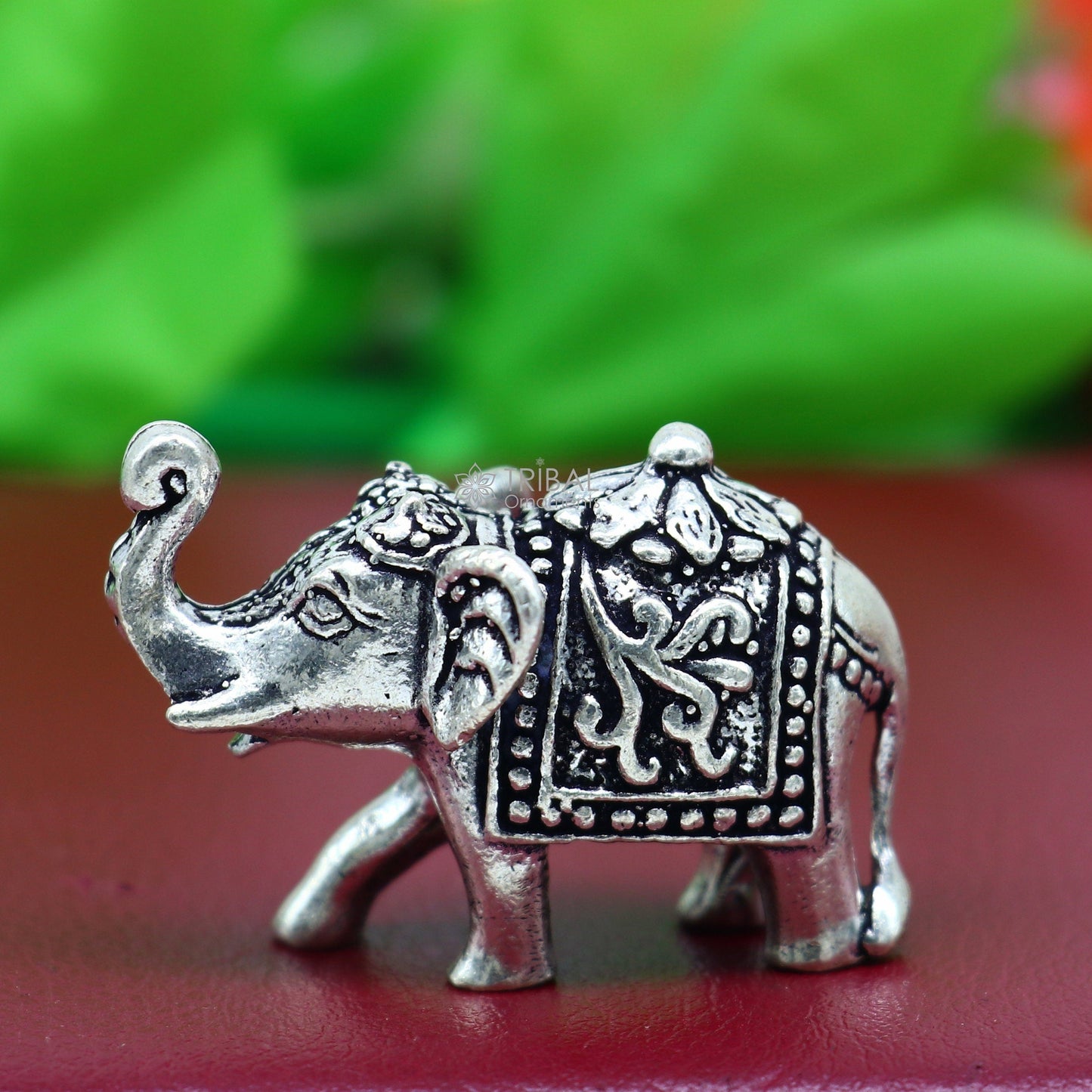 Fully solid 925 Sterling silver Kandrai work Nakshi design Elephant statue, puja article figurine for wealth and prosperity art606 - TRIBAL ORNAMENTS