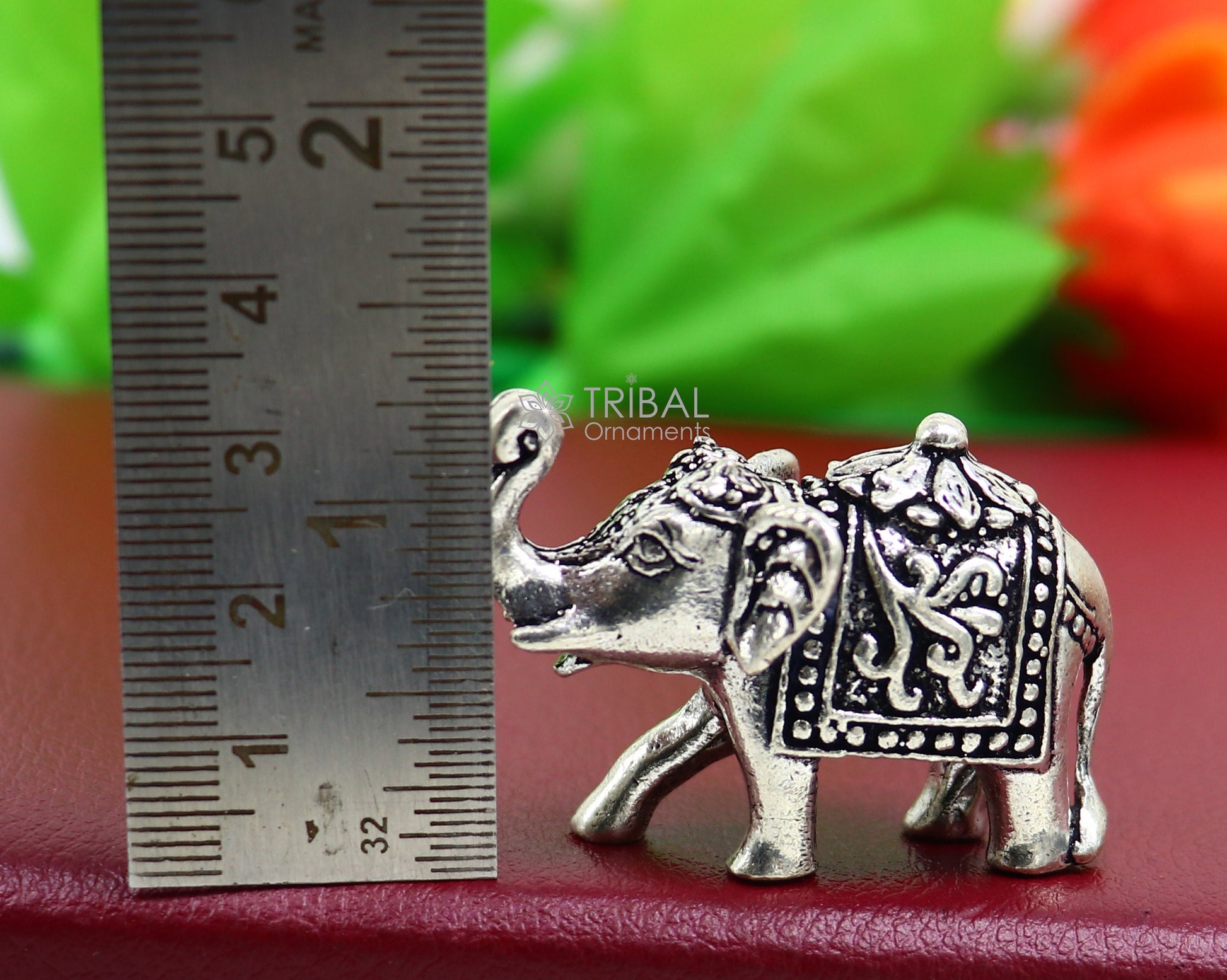 Fully solid 925 Sterling silver Kandrai work Nakshi design Elephant statue, puja article figurine for wealth and prosperity art606 - TRIBAL ORNAMENTS