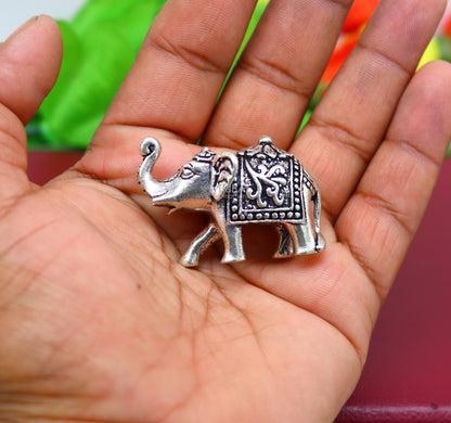 Fully solid 925 Sterling silver Kandrai work Nakshi design Elephant statue, puja article figurine for wealth and prosperity art606 - TRIBAL ORNAMENTS