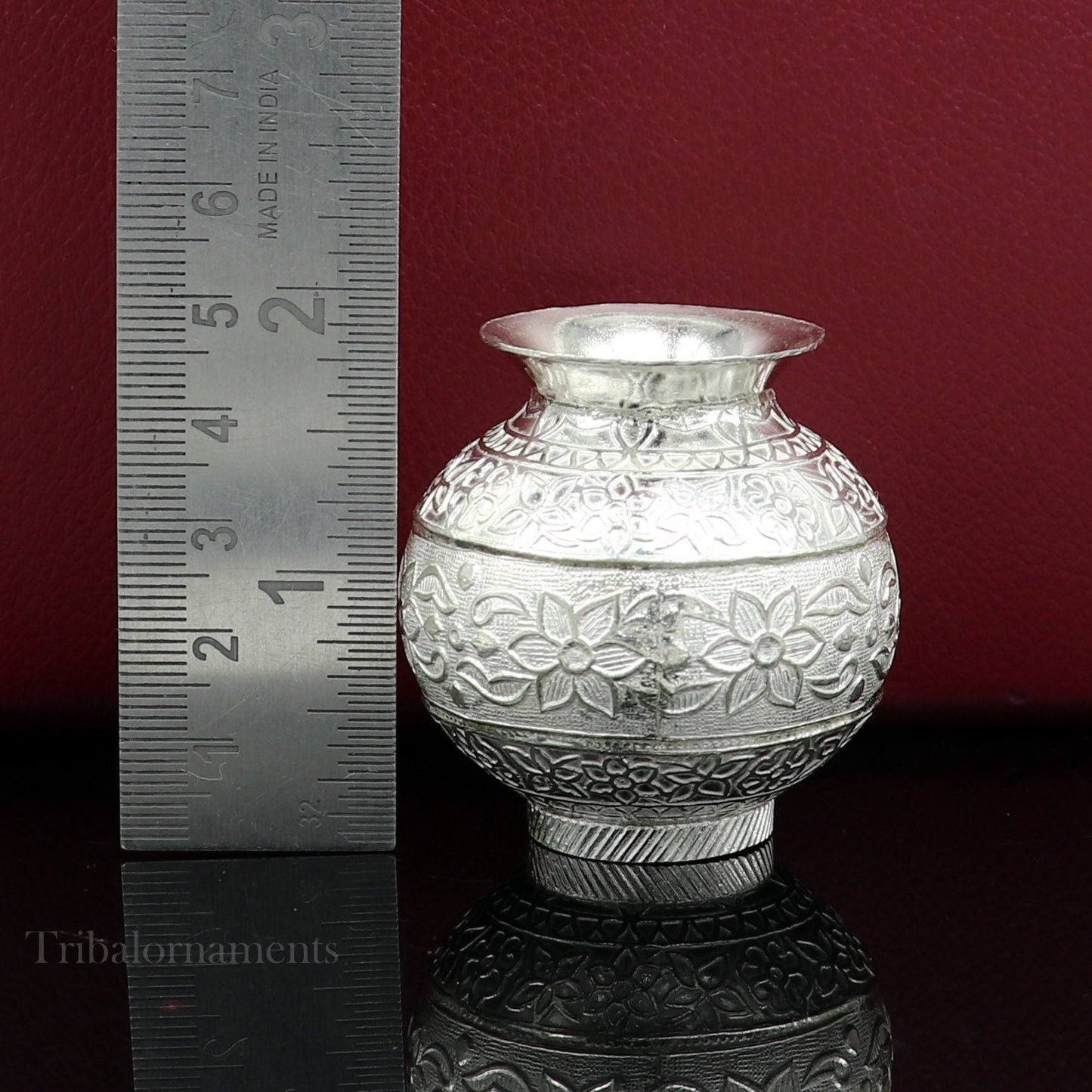 Genuine 925 sterling silver handmade plain design Kalash or pot, unique special silver puja article, water or milk kalash pot india su583 - TRIBAL ORNAMENTS