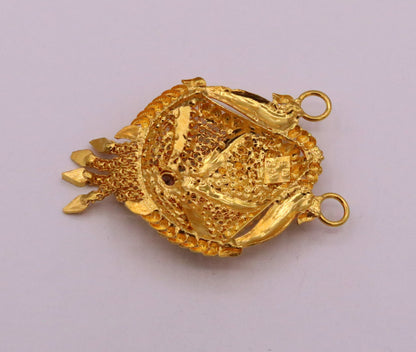 Genuine 22KT yellow gold tribal pendant with filigree and meenakari work, traditional Indian tribal jewelry design.