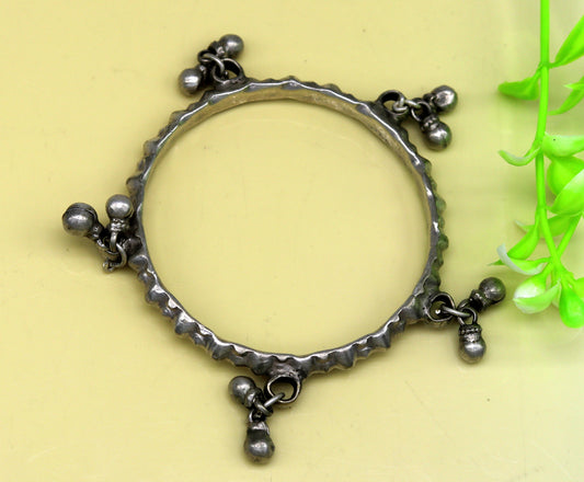 Genuine Vintage antique handmade solid silver old used charm bangle bracelet with jingle bells tribal customized belly dance jewelry sba20 - TRIBAL ORNAMENTS