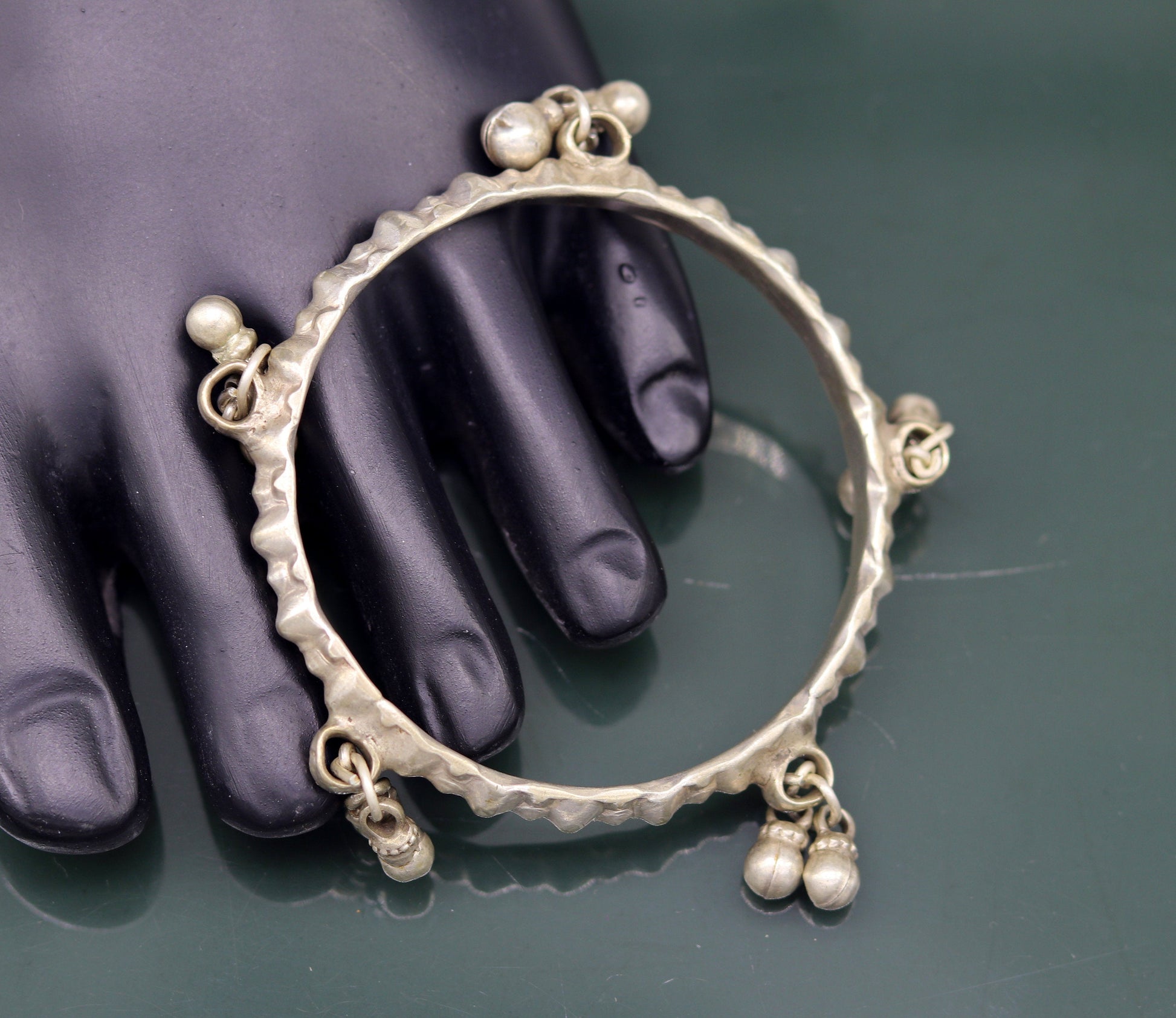 Genuine Vintage antique handmade solid silver old used charm bangle bracelet with jingle bells tribal customized belly dance jewelry sba20 - TRIBAL ORNAMENTS