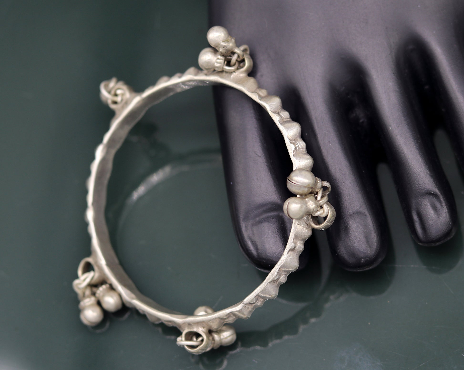 Genuine Vintage antique handmade solid silver old used charm bangle bracelet with jingle bells tribal customized belly dance jewelry sba20 - TRIBAL ORNAMENTS