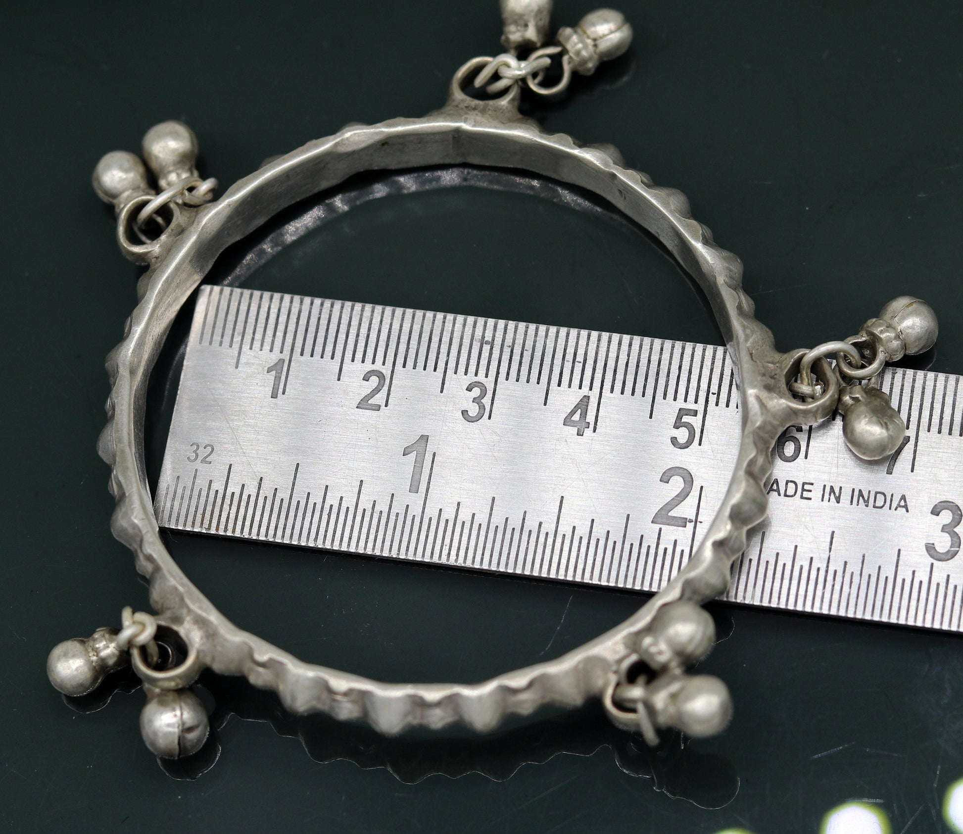 Genuine Vintage antique handmade solid silver old used charm bangle bracelet with jingle bells tribal customized belly dance jewelry sba20 - TRIBAL ORNAMENTS