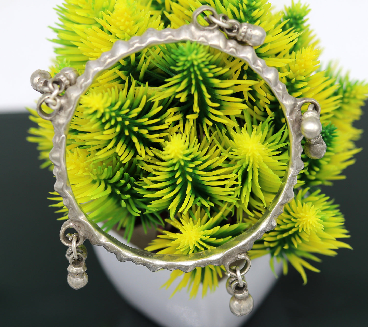 Genuine Vintage antique handmade solid silver old used charm bangle bracelet with jingle bells tribal customized belly dance jewelry sba20 - TRIBAL ORNAMENTS