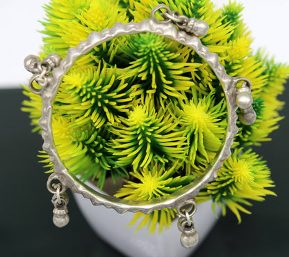 Genuine Vintage antique handmade solid silver old used charm bangle bracelet with jingle bells tribal customized belly dance jewelry sba20 - TRIBAL ORNAMENTS