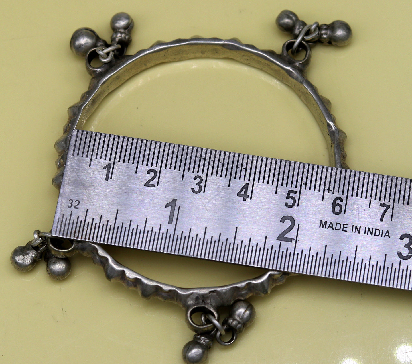 Genuine Vintage antique handmade solid silver old used charm bangle bracelet with jingle bells tribal customized belly dance jewelry sba20 - TRIBAL ORNAMENTS