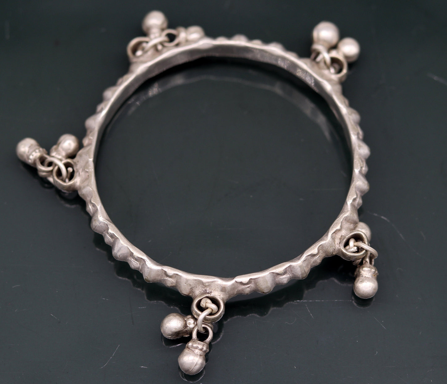 Genuine Vintage antique handmade solid silver old used charm bangle bracelet with jingle bells tribal customized belly dance jewelry sba20 - TRIBAL ORNAMENTS