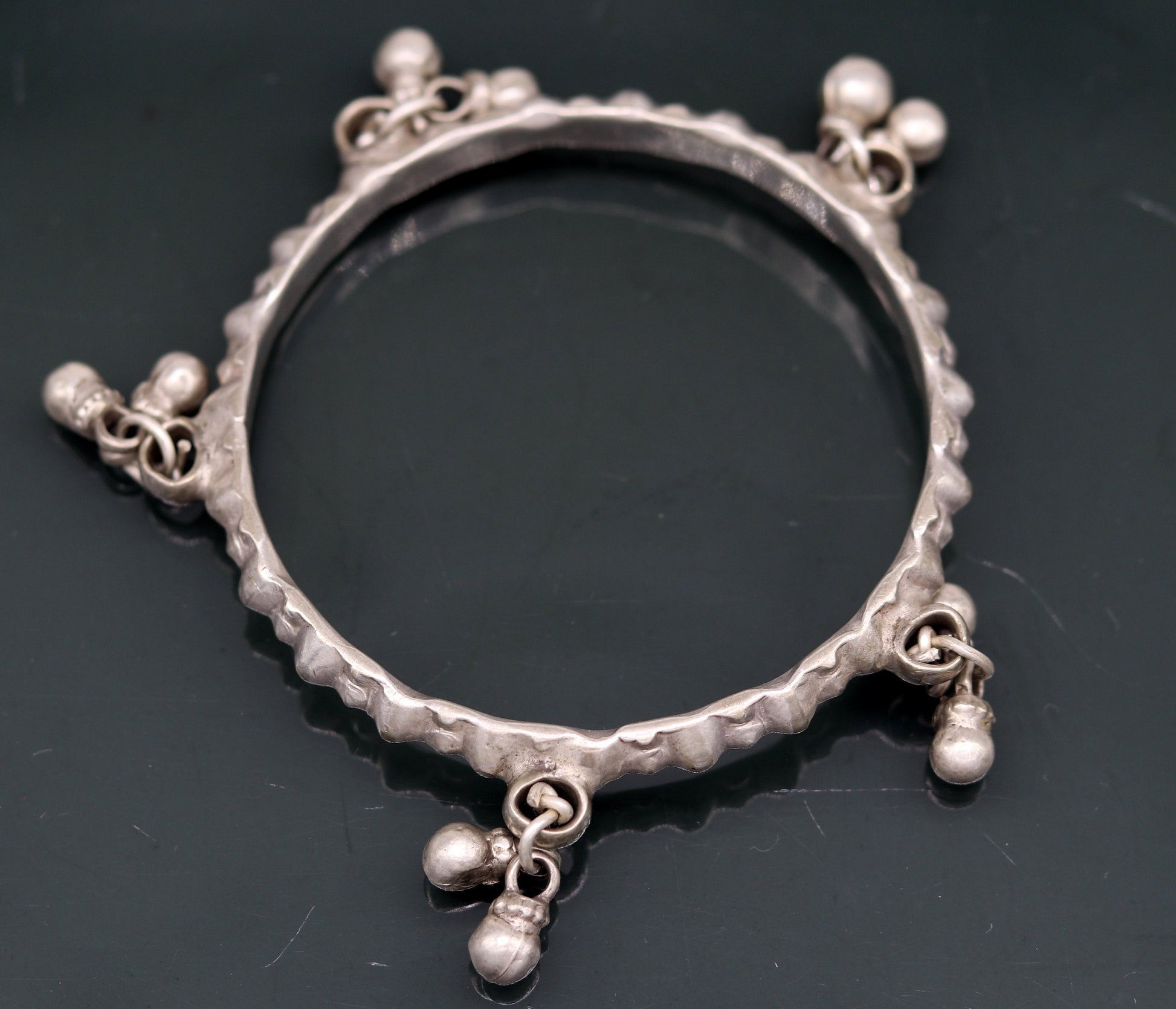 Genuine Vintage antique handmade solid silver old used charm bangle bracelet with jingle bells tribal customized belly dance jewelry sba20 - TRIBAL ORNAMENTS