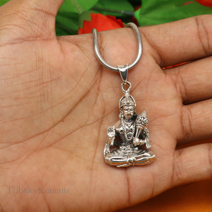 Sterling silver Bajarangbali idol pendant by TRIBAL ORNAMENTS, handcrafted Hanuman jewelry, perfect for gifting or personal adornment.