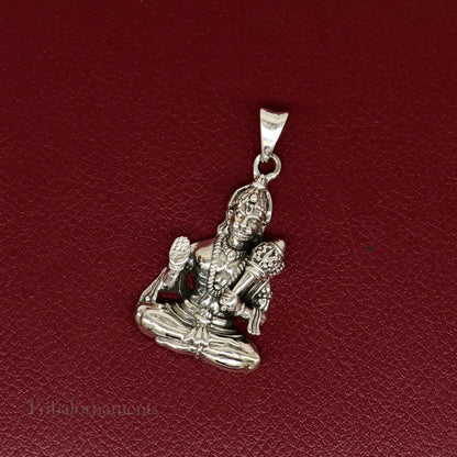 Sterling silver Bajarangbali idol pendant by TRIBAL ORNAMENTS, featuring a detailed handmade Hanuman god design in 92.5% silver jewelry.