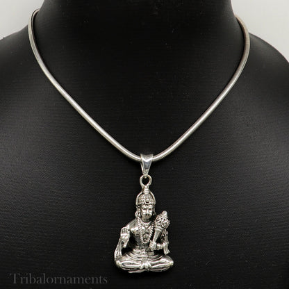 Tribal Ornaments 92.5 sterling silver Bajarangbali pendant featuring handmade Hanuman idol, ideal for gifting jewelry.