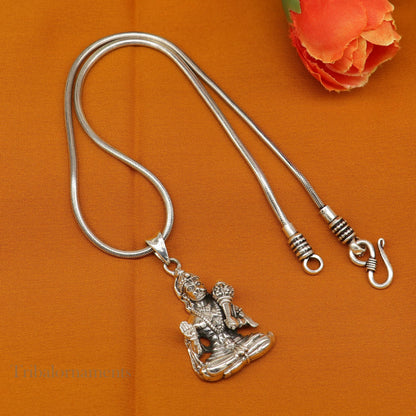 Sterling silver Bajarangbali pendant featuring Lord Hanuman, handmade tribal jewelry by TRIBAL ORNAMENTS.