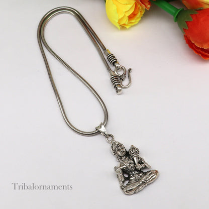 Sterling silver Bajarangbali idol pendant by Tribal Ornaments, handcrafted Hanuman jewelry, ideal for gifting or everyday wear.