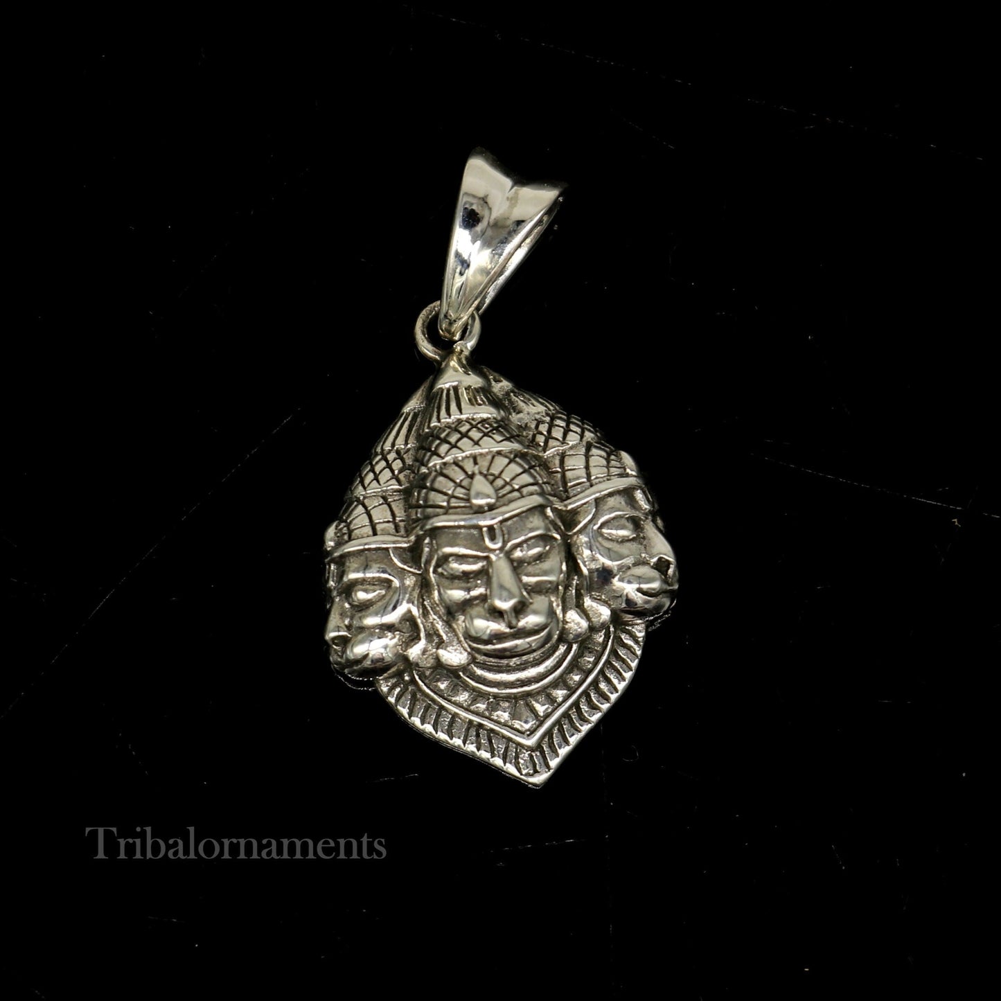 God hanuman pendant 92.5 sterling silver handmade god idol teen mukhi or three face hanuman pendant, amazing pendant gifting jewelry ssp994 - TRIBAL ORNAMENTS