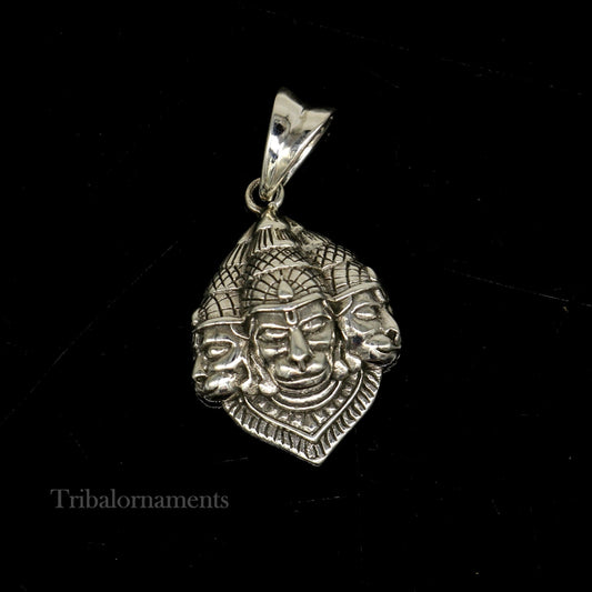 God hanuman pendant 92.5 sterling silver handmade god idol teen mukhi or three face hanuman pendant, amazing pendant gifting jewelry ssp994 - TRIBAL ORNAMENTS