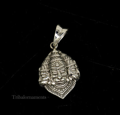 Sterling silver Hanuman pendant with three faces, handmade tribal jewelry, ideal for gifting and spiritual adornment.