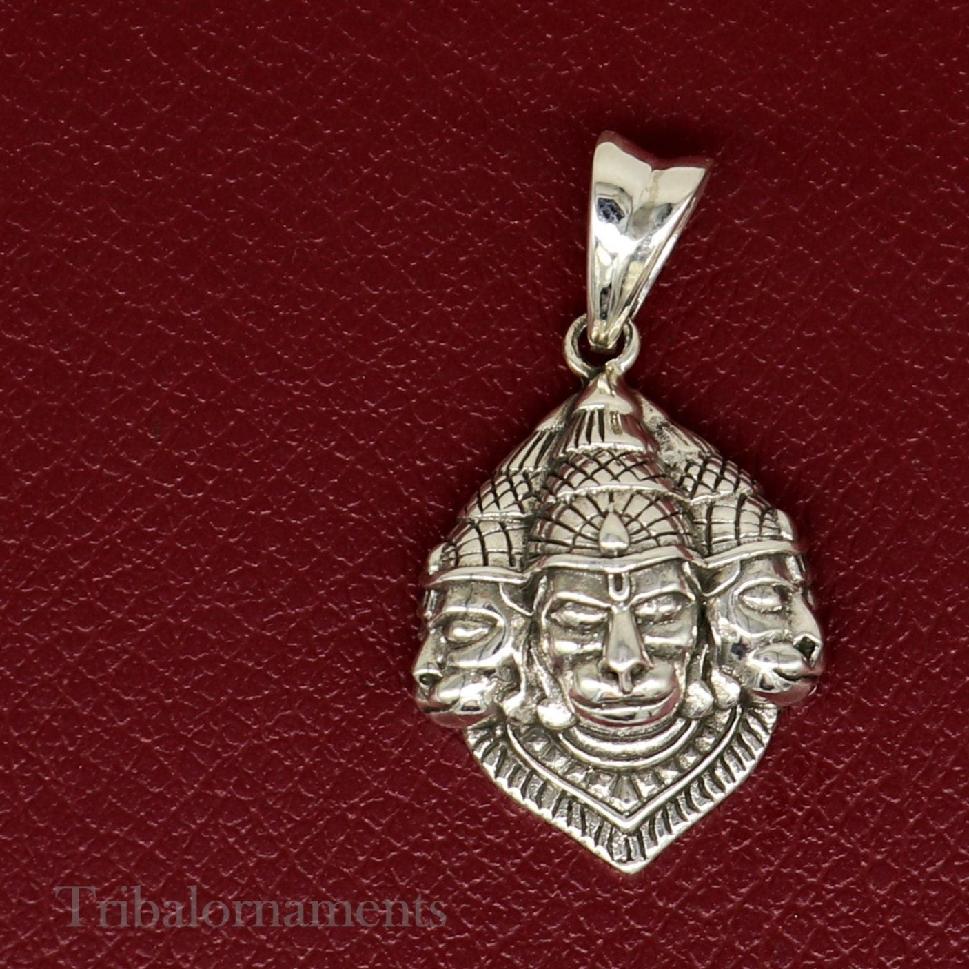 God hanuman pendant 92.5 sterling silver handmade god idol teen mukhi or three face hanuman pendant, amazing pendant gifting jewelry ssp994 - TRIBAL ORNAMENTS