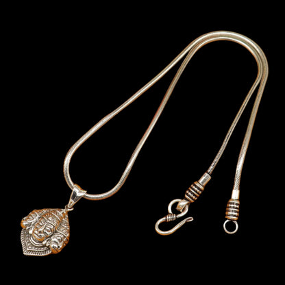 Sterling silver Hanuman pendant with three faces, handmade tribal jewelry, perfect for gifting, featuring a detailed idol design.