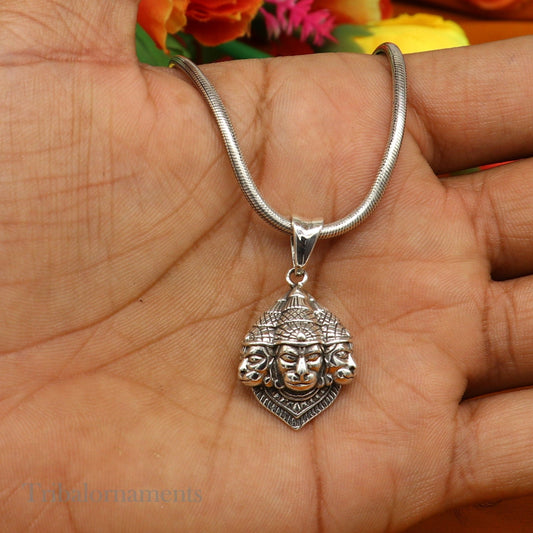 God hanuman pendant 92.5 sterling silver handmade god idol teen mukhi or three face hanuman pendant, amazing pendant gifting jewelry ssp994 - TRIBAL ORNAMENTS
