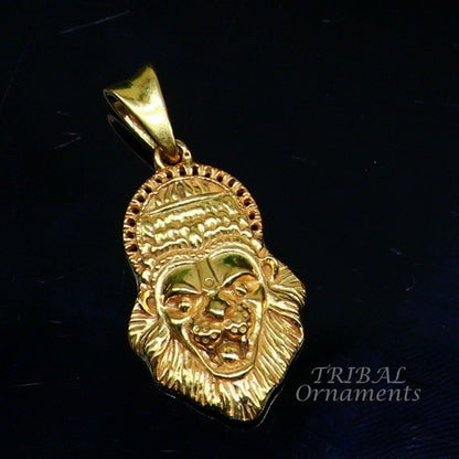Gold polished 925 sterling silver Vishnu Narsimha pendant featuring intricate tribal design, crafted by Tribal Ornaments.